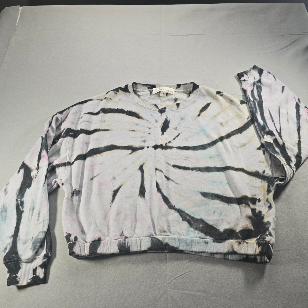Havana Urban Grunge Tie Dye Crop Crewneck Gray Black Acid Wash Boho M
